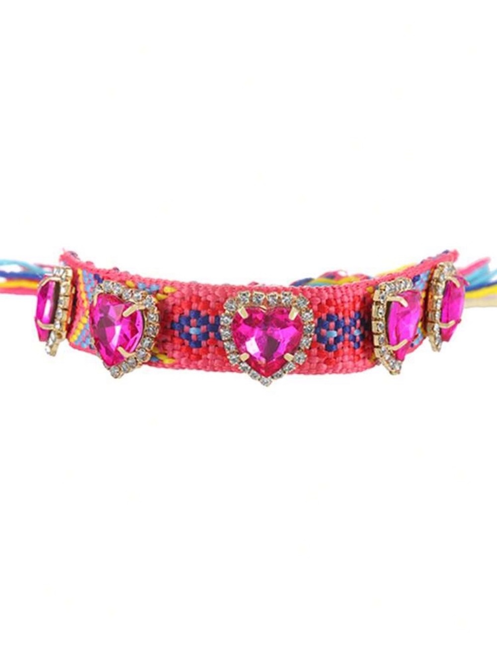 Pink Heart Gem Woven Friendship Bracelet
